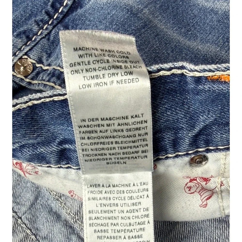 True Religion Skinny Leg Jeans Mens 42 Blue Whiskering Denim Thick Stitch Y2K